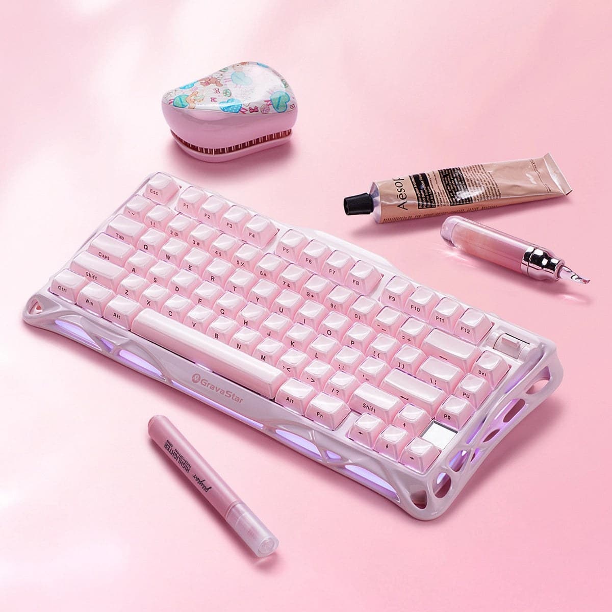 CLAVIER GAMING GRAVASTAR MERCURY K1 SAKURA PINK LINEAR SWITCH TRI MODE